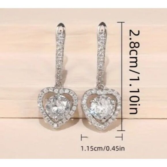 Sterling Silver Heart Drop Earrings - Picture 4 of 4